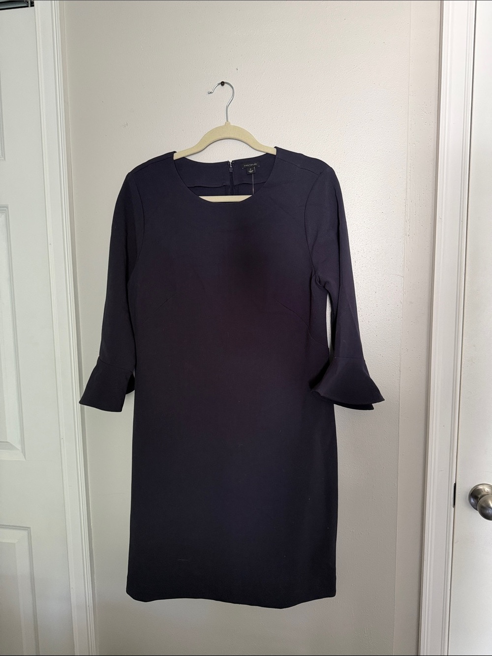Ann Taylor Black Long Sleeve Shift Dress with Flounce Cuffs